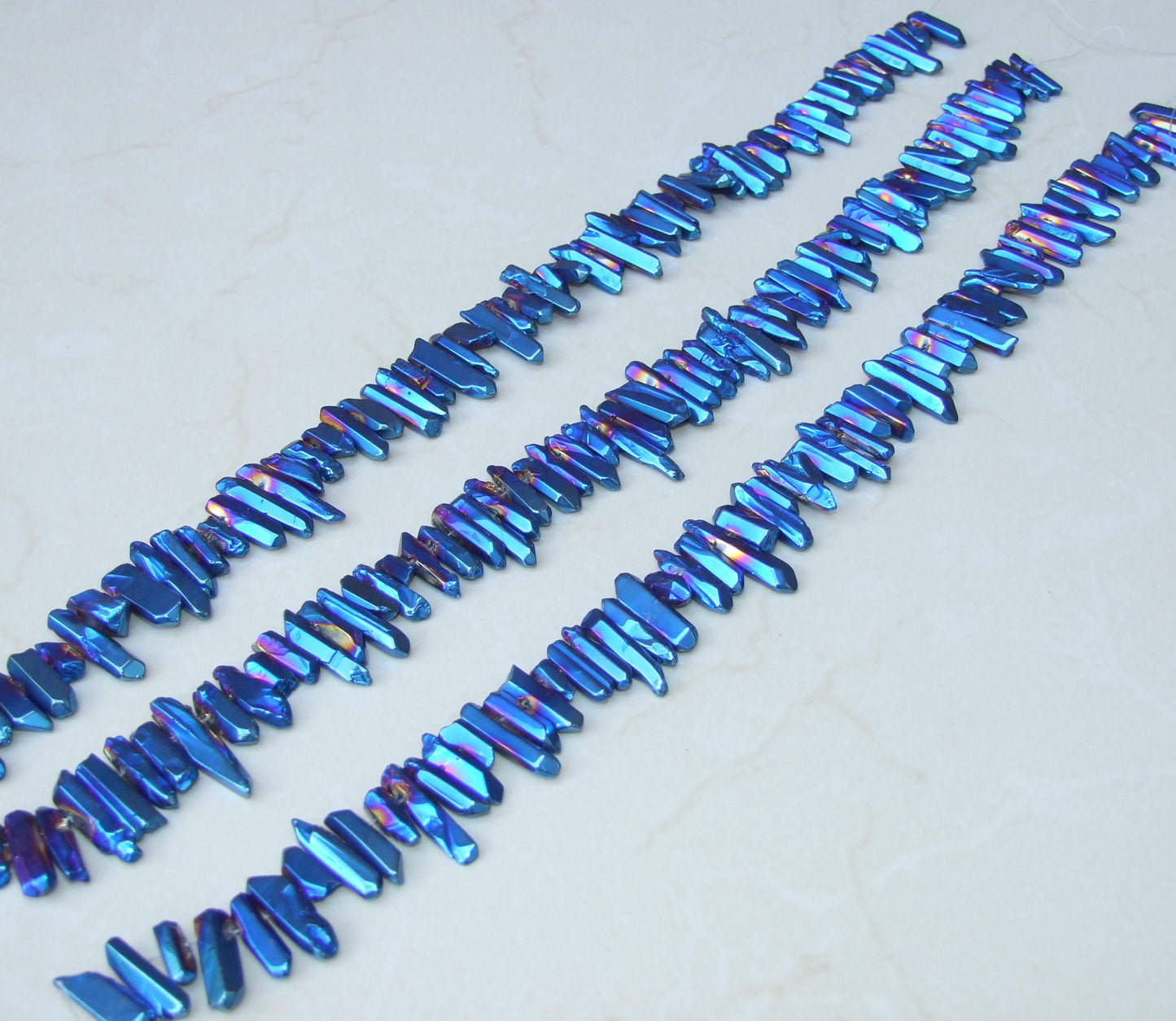 Polished Blue Indigo Titanium Quartz Cluster Point, Titanium Quartz Points Strand, Quartz Points, Quartz Crystals Points Strand, 15-30mm - EDGBeadsandGems