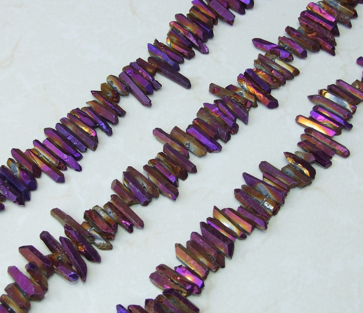 Purple Gold Titanium Quartz Cluster Point, Titanium Quartz Points Strand, Raw Quartz Points, Random Length, Gemstone Bead Strand, 15-30mm - EDGBeadsandGems