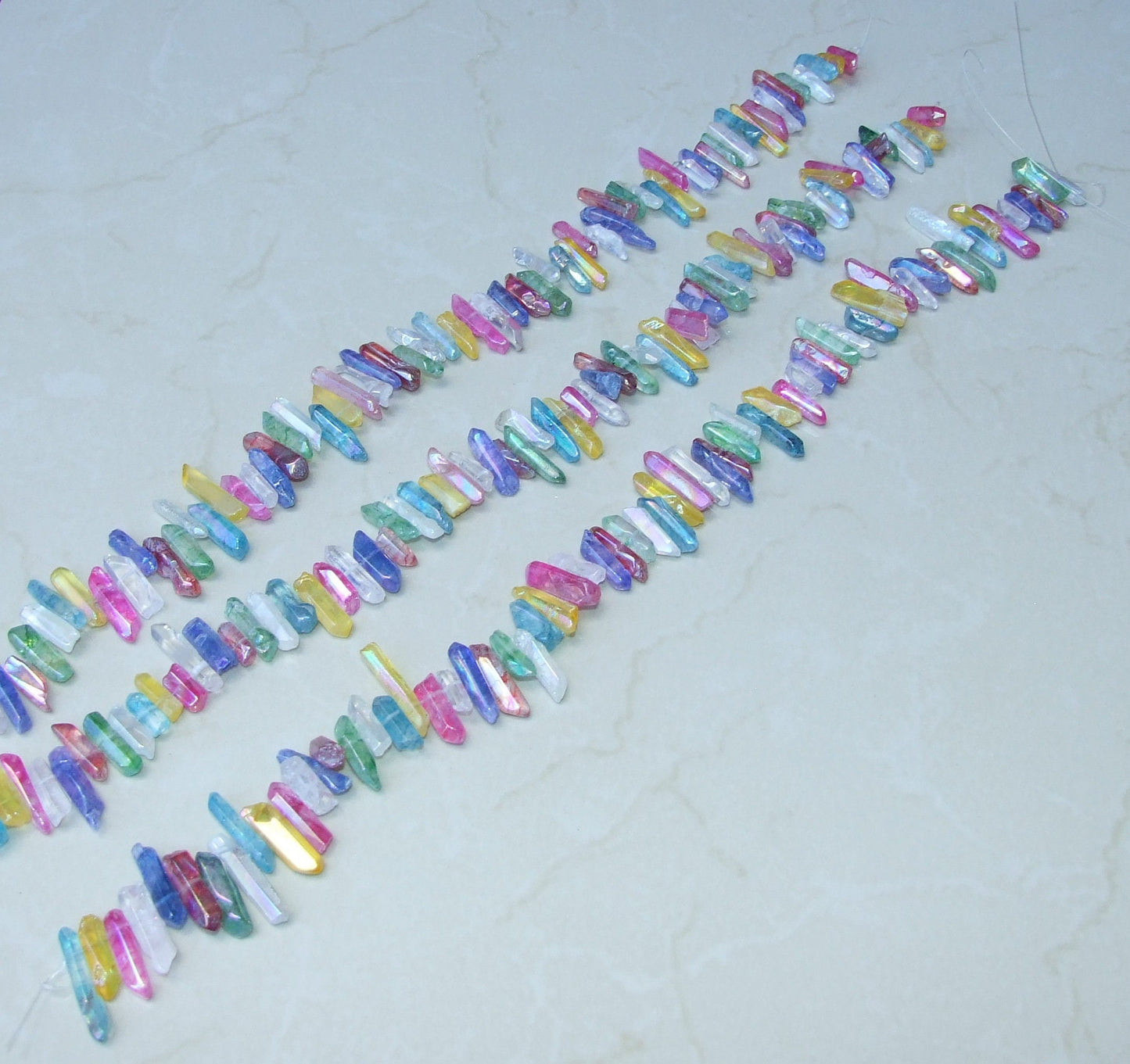 Polished Multi-Colored Titanium Quartz Points, Titanium Quartz Crystals Strand, Quartz Points Drilled, Quartz Crystal Points Strand, 15-30mm - EDGBeadsandGems