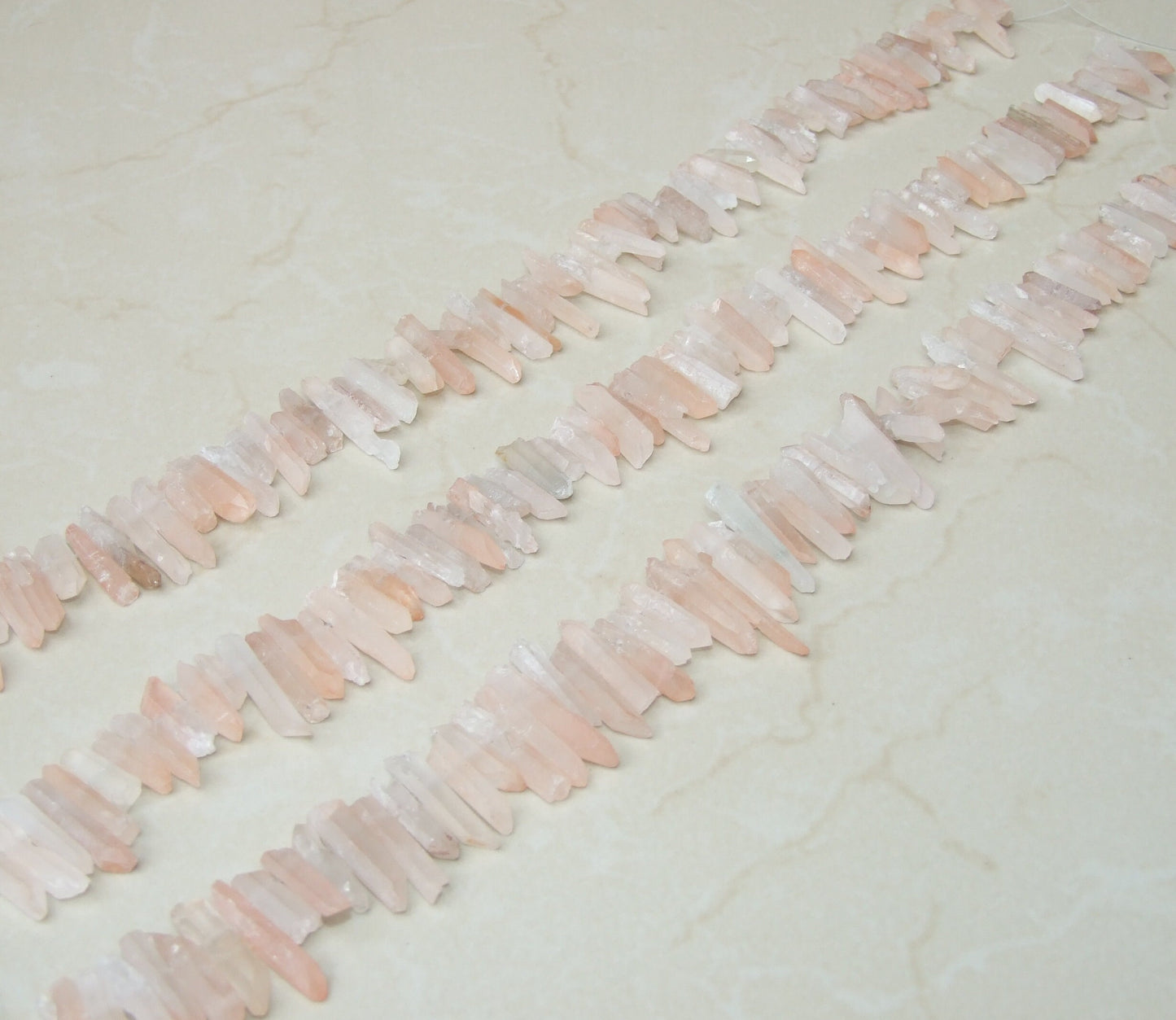 Light Pink Quartz Cluster Point, Quartz Points Strand, Raw Semi Matte Finish, Bead Strand, Gemstone Beads, Random Length - 15-30mm - EDGBeadsandGems