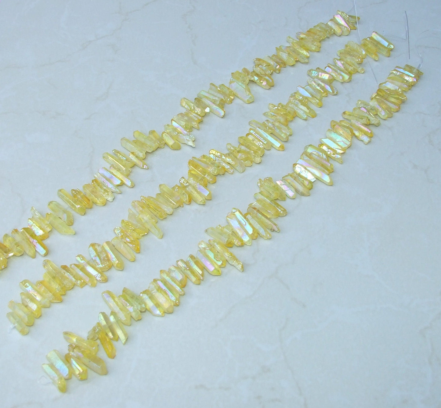 Yellow AB Titanium Quartz Cluster Point, Titanium Quartz Points Strand, Raw Quartz Points, Random Length, AB Quartz Points Strand, 15-30mm - EDGBeadsandGems