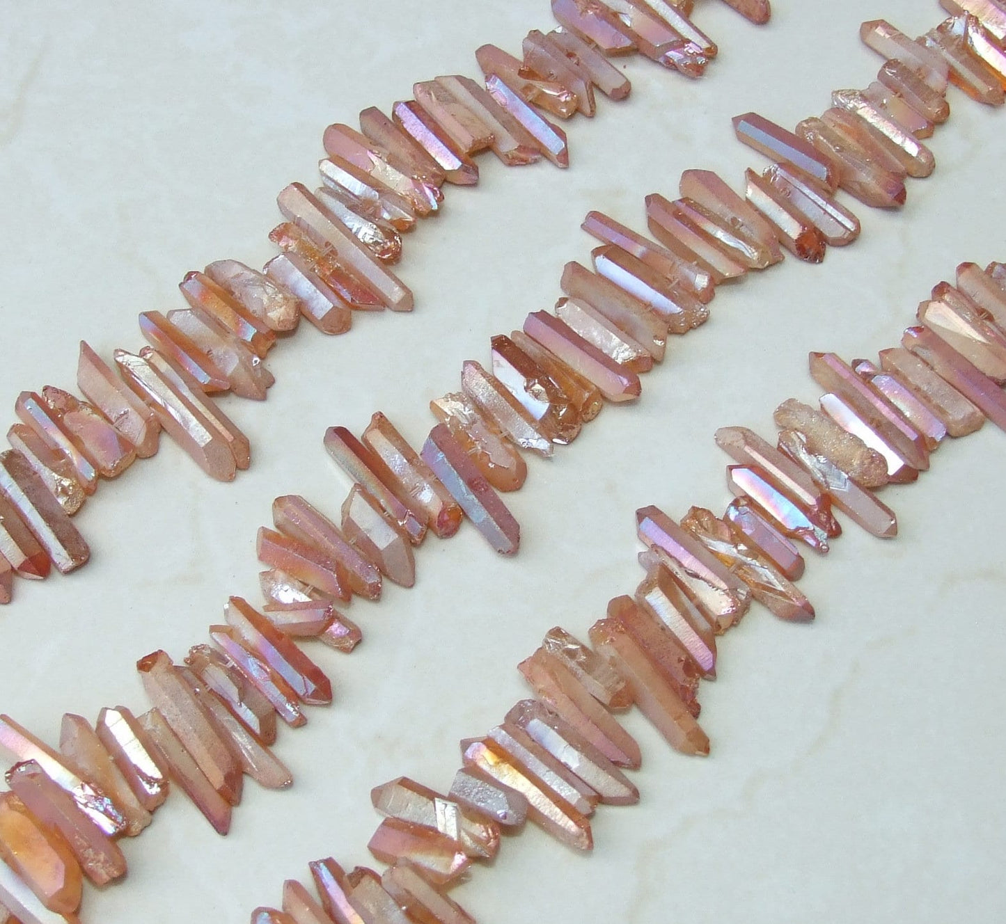 Peach Orange AB Titanium Quartz Cluster Point, Titanium Quartz Points Strand, Raw Quartz Points, Random Length, AB Quartz Points, 15-30mm - EDGBeadsandGems