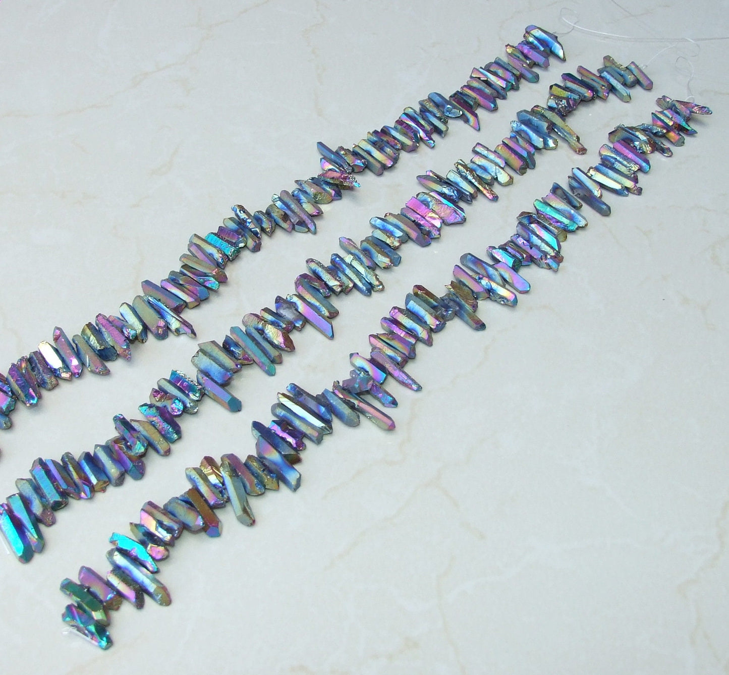 Rainbow Titanium Quartz Cluster Point, Titanium Quartz Points Strand, Raw Quartz Points, Random Length, Gemstone Bead Strand, 15-30mm - EDGBeadsandGems