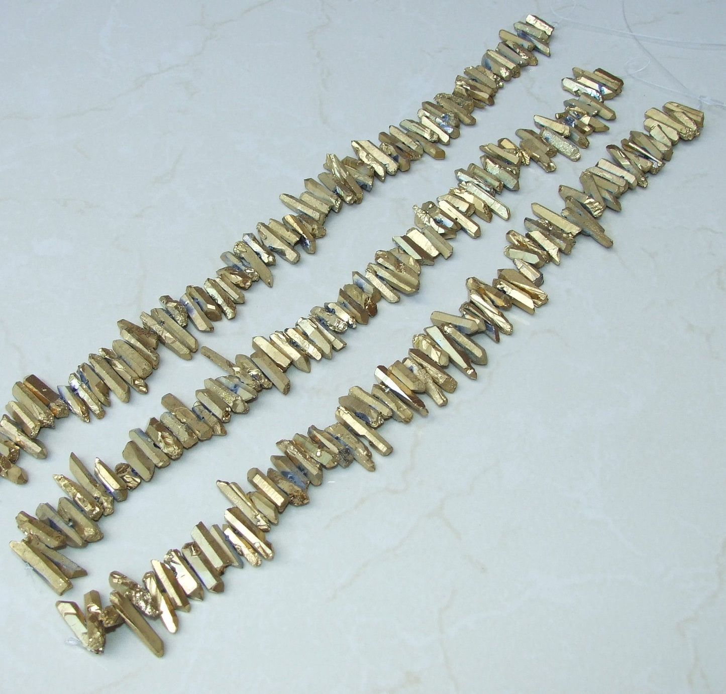 Gold Titanium Quartz Cluster Point, Titanium Quartz Points Strand, Raw Quartz Points, Random Length, Gemstone Bead Strand, 15-30mm - EDGBeadsandGems
