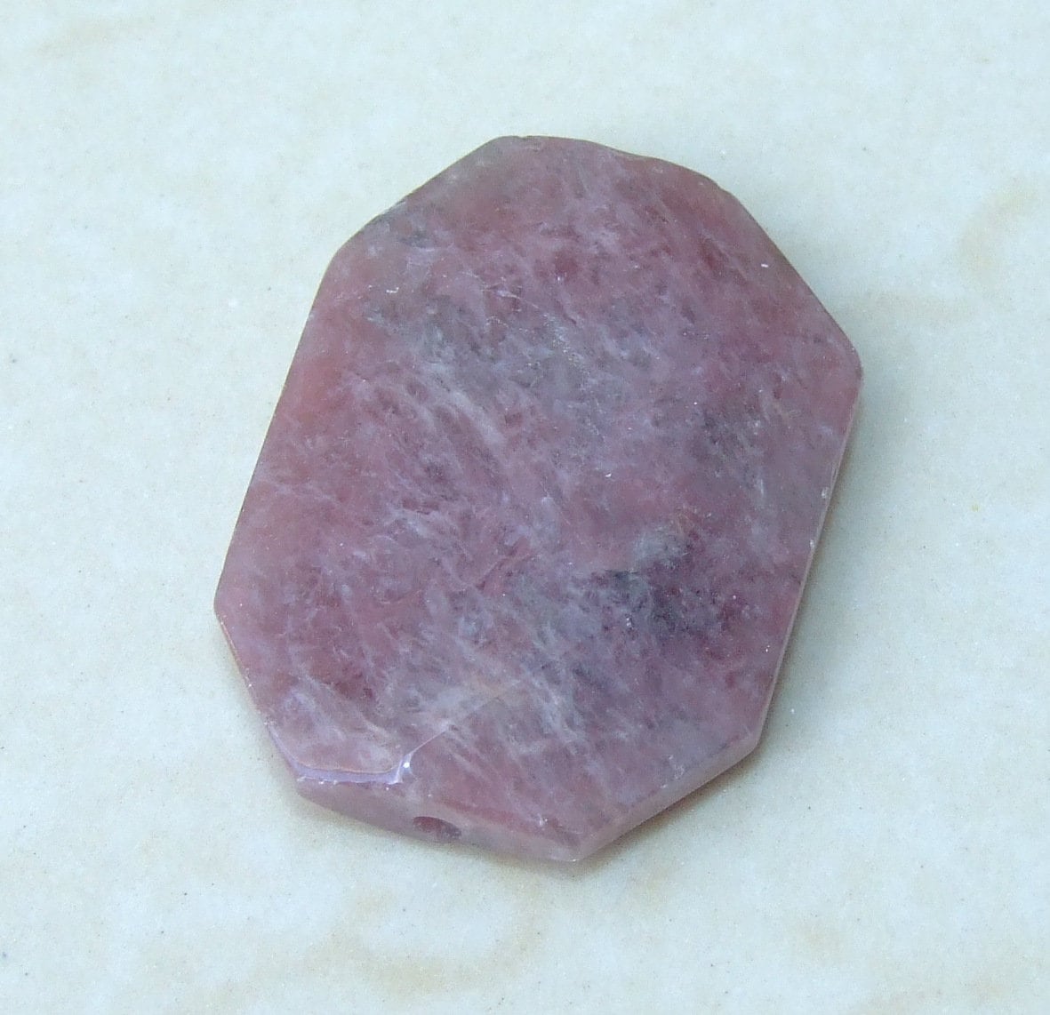 Strawberry Quartz, Natural Stone, Faceted Stones, Gemstone Beads, Gemstone Pendant, Emerald Cut, Center Drilled, Boho - 27mm x 37mm - 6879 - EDGBeadsandGems