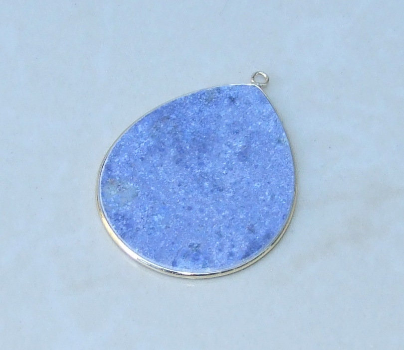 Dumortierite Pendant, Gemstone Pendant, Thin Teardrop Slice Pendant, Polished Gold Bezel, Jewelry Stones, Necklace Pendant, 30mm x 38mm - EDGBeadsandGems