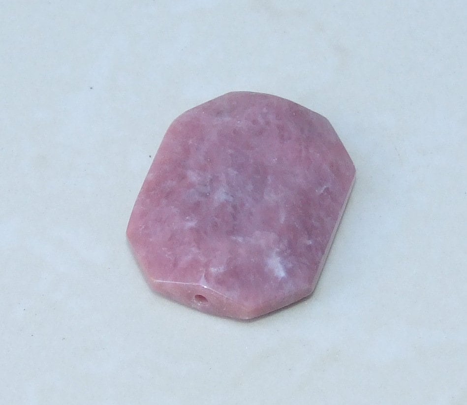 Strawberry Quartz, Natural Stone, Faceted Stones, Gemstone Beads, Gemstone Pendant, Emerald Cut, Center Drilled, Boho - 29mm x 38mm - 7309 - EDGBeadsandGems