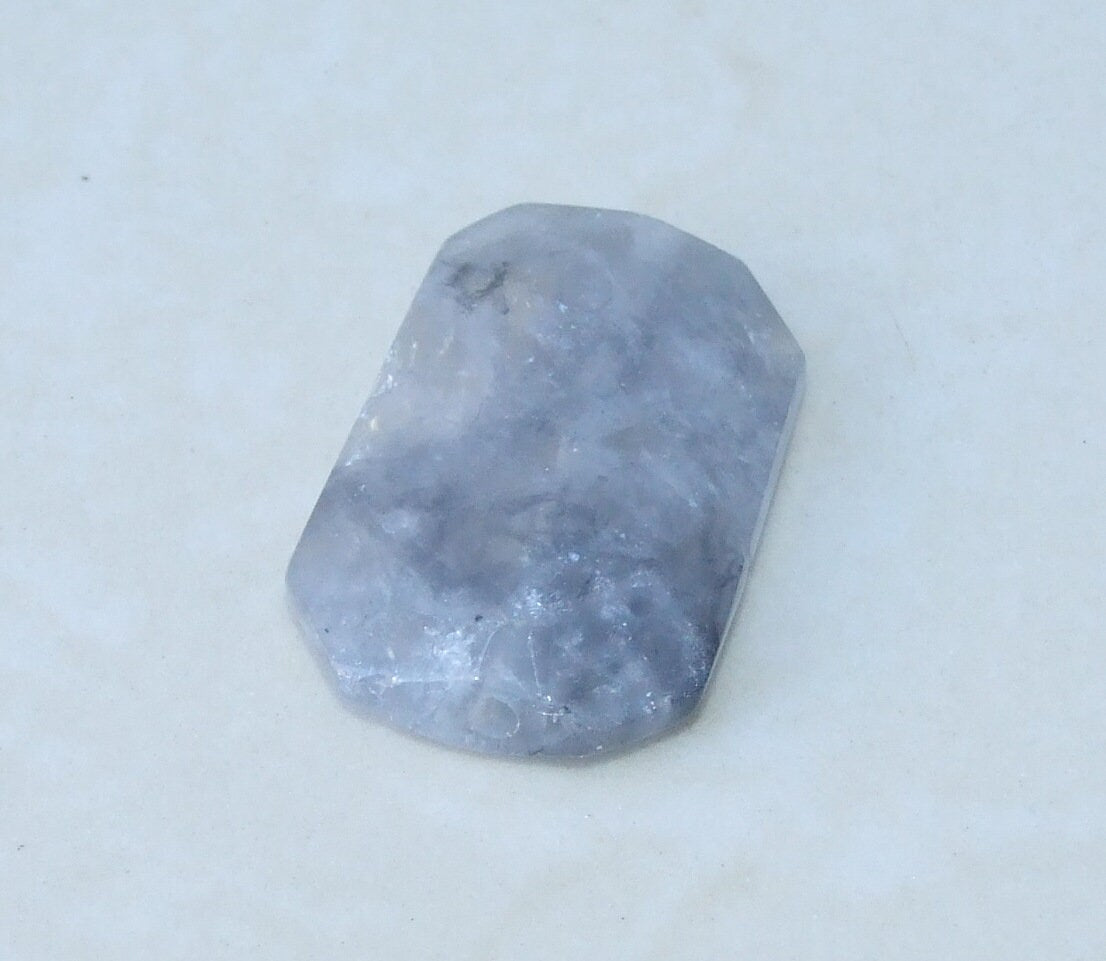 Cloud Quartz, Gray Quartz, Natural Stone, Faceted Stones, Gemstone Beads, Gemstone Pendant, Emerald Cut, Center Drilled, 23mm x 35mm - 7325 - EDGBeadsandGems