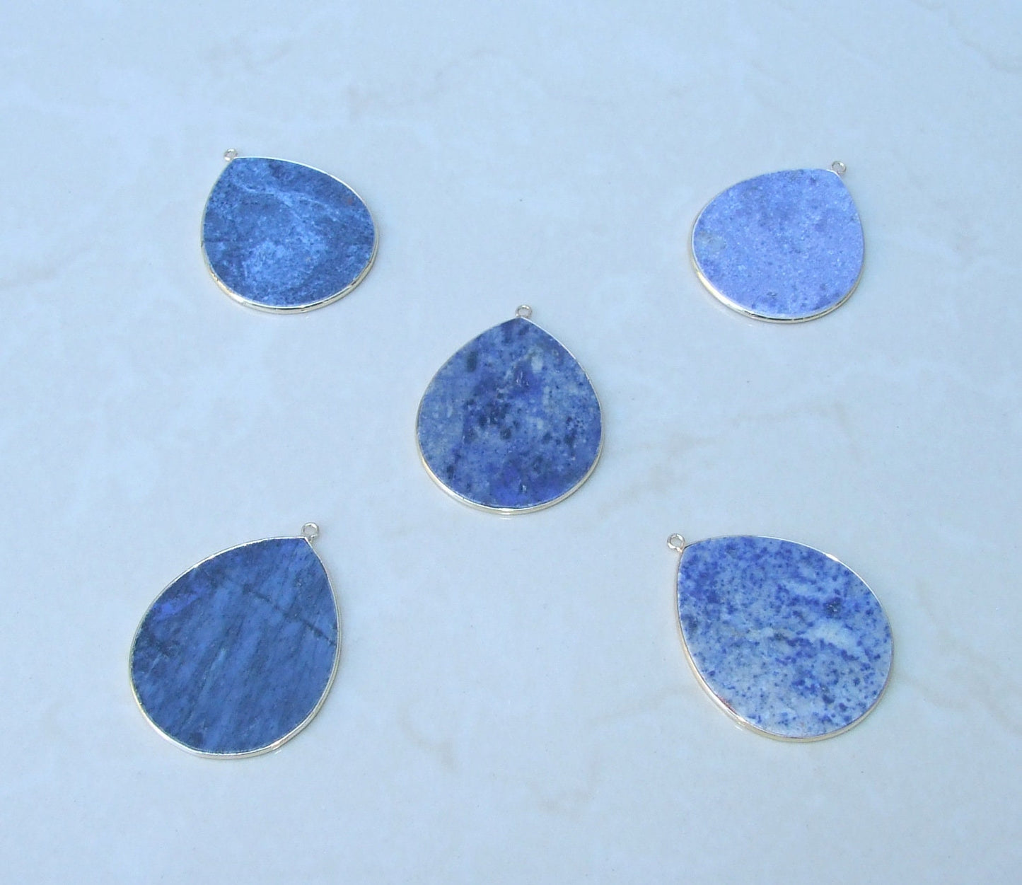 Dumortierite Pendant, Gemstone Pendant, Thin Teardrop Slice Pendant, Polished Gold Bezel, Jewelry Stones, Necklace Pendant, 30mm x 38mm - EDGBeadsandGems