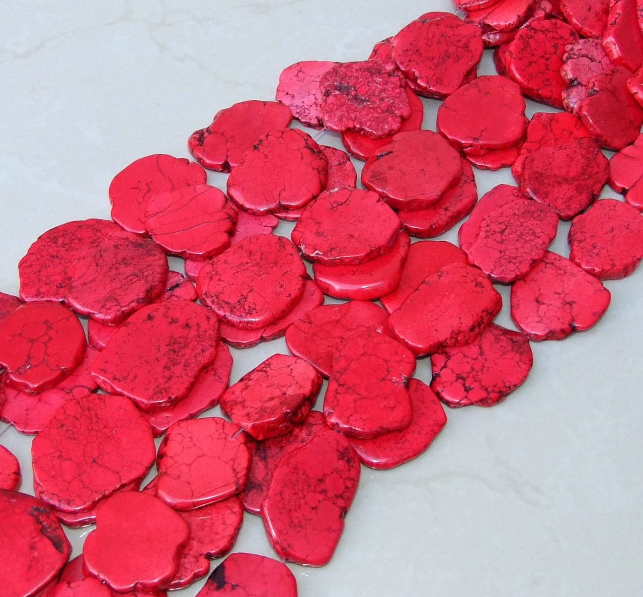 Red Magnesite Beads, Magnesite Nuggets Beads Slabs, Howlite Beads, Slab Gemstones, Howlite Necklace, Loose Stones, Slabs - 25mm to 35+mm - EDGBeadsandGems