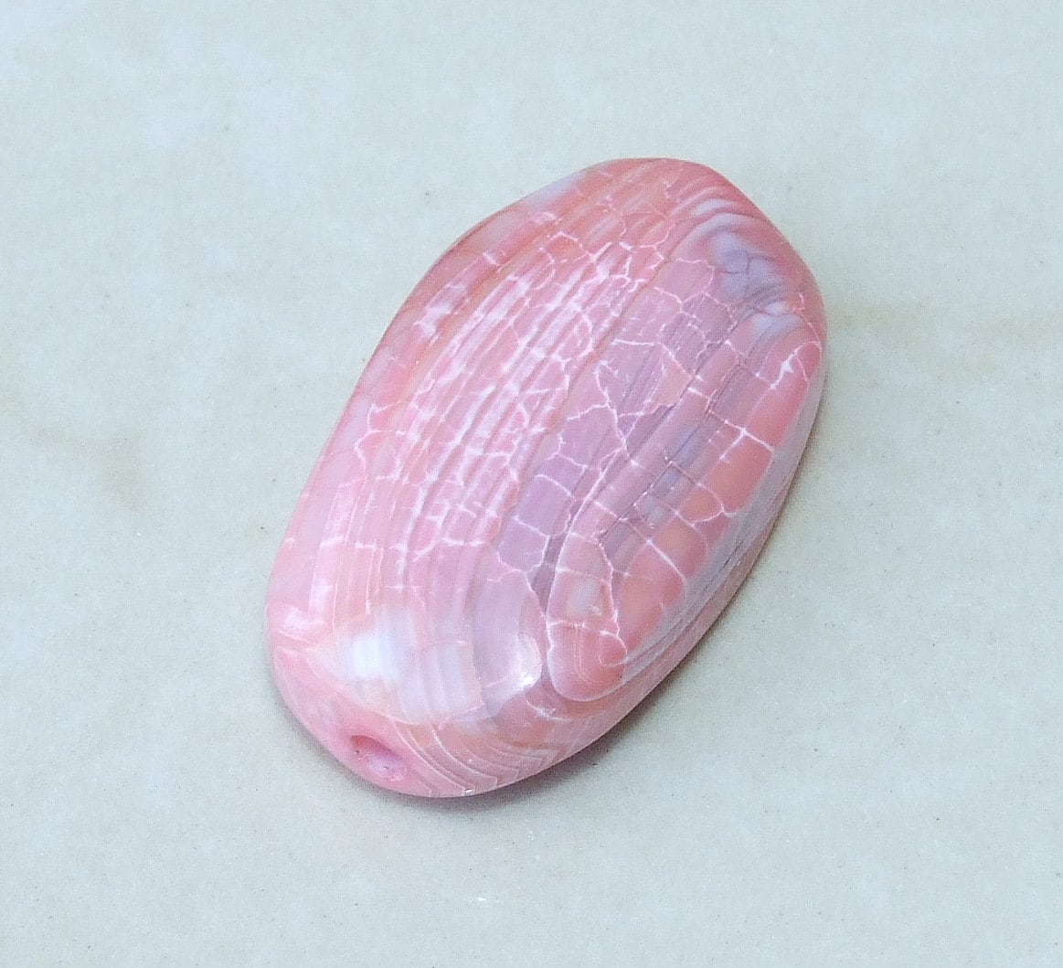 Pink Agate Faceted Polished Bead, Gemstone Bead Pendant, Center Drilled, Loose Gemstones, Natural Stone Beads, 20mm x 36mm – 7771 - EDGBeadsandGems