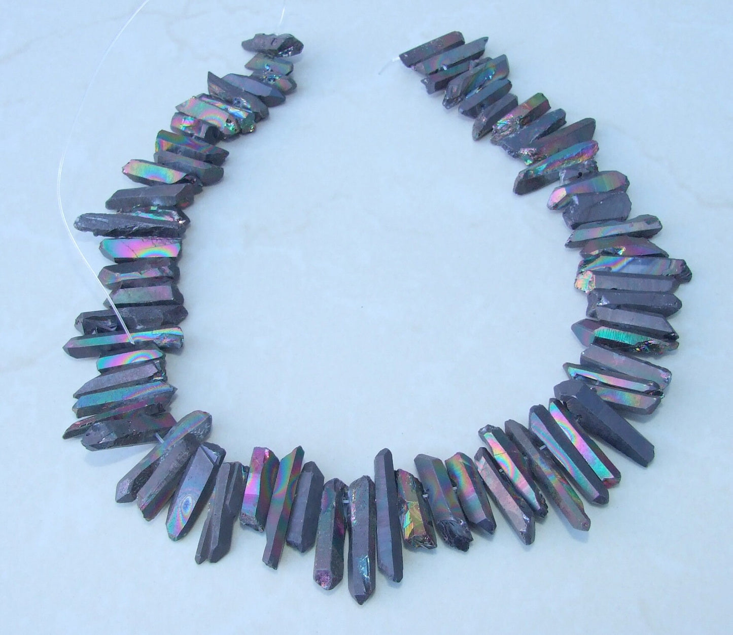 Black AB Titanium Quartz Cluster Point, Titanium Quartz Points Strand, Raw Quartz Points, Random Length, Quartz Points Strand, 15-30mm - EDGBeadsandGems