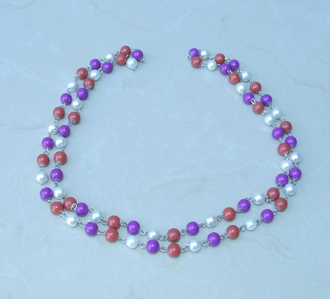 White, Purple, Brown Rosary Chain, 1 Meter, Glass Beads, Beaded Chain, Body Chain Jewelry, Silver Chain, Necklace Chain, Belly Chain, 8mm501 - EDGBeadsandGems