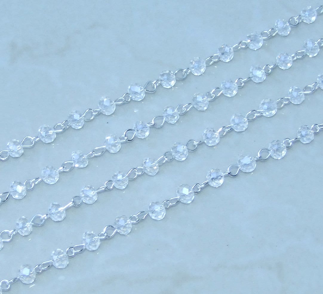 Silver Body shops Chain with Clear Glass Beads