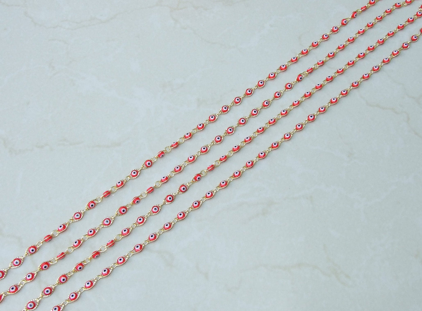 Red Glass Evil Eye Rosary Chain, Bulk Chain, Marquee Bead, Beaded Chain, Body Chain Jewelry, Gold Chain, Necklace Chain, Belly Chain - EDGBeadsandGems