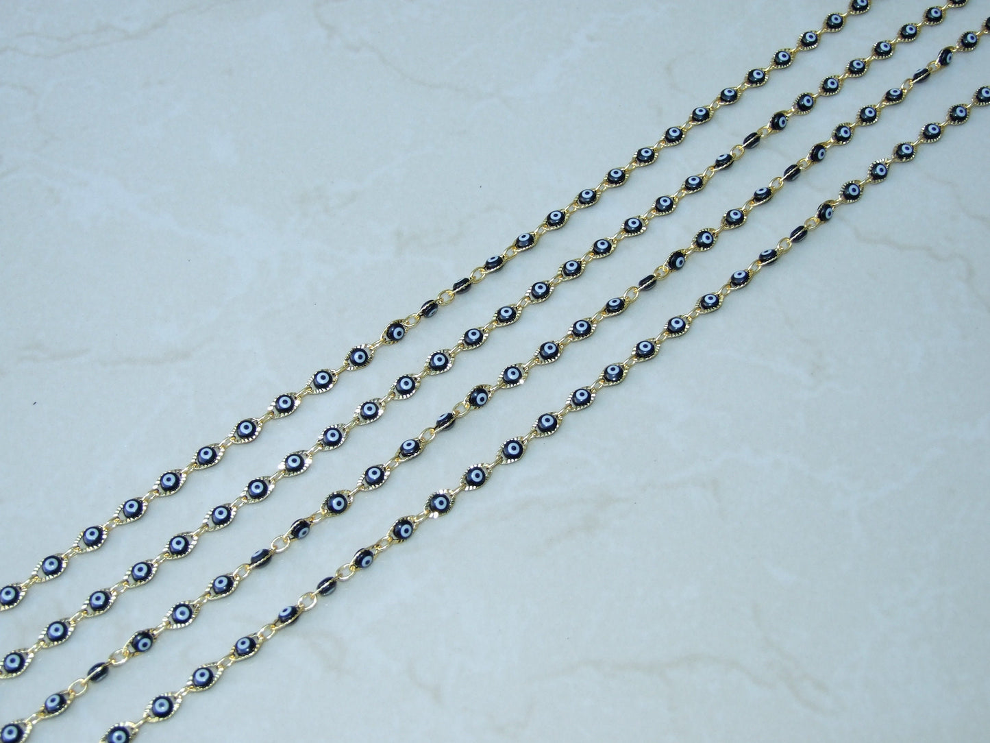 Black Glass Evil Eye Rosary Chain, Bulk Chain, Marquee Bead, Beaded Chain, Body Chain Jewelry, Gold Chain, Necklace Chain, Belly Chain - EDGBeadsandGems