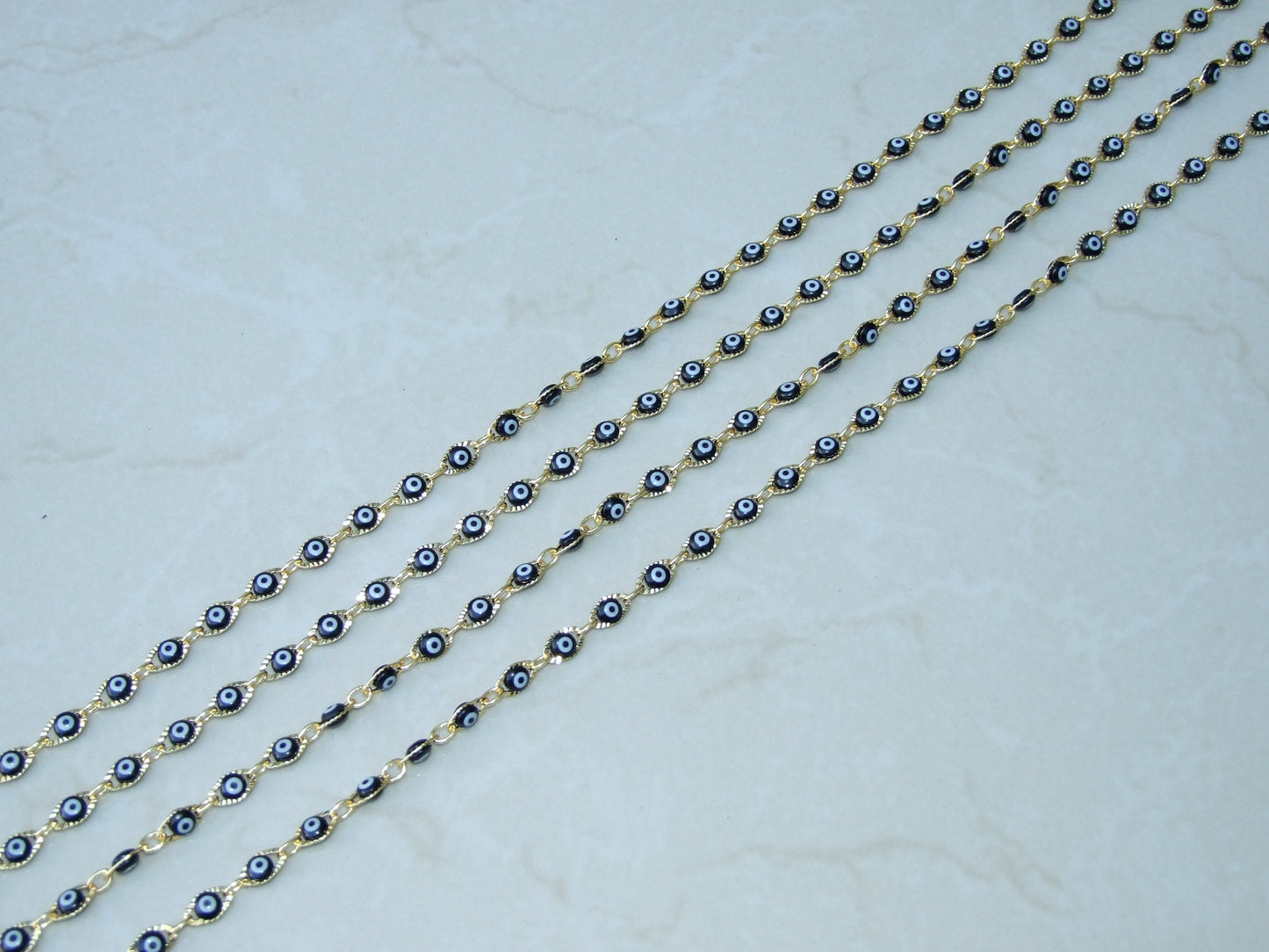 Black Glass Evil Eye Rosary Chain, Bulk Chain, Marquee Bead, Beaded Chain, Body Chain Jewelry, Gold Chain, Necklace Chain, Belly Chain - EDGBeadsandGems