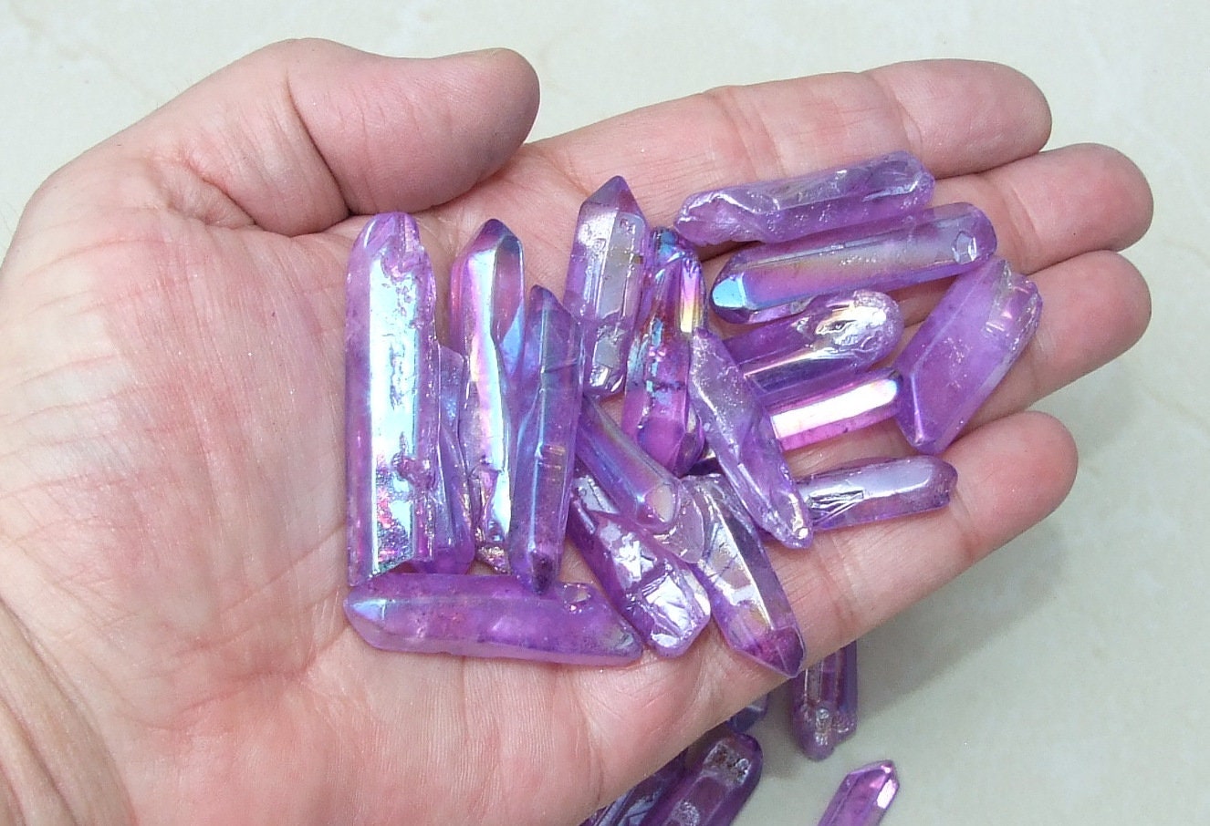 10 Lightly Polished Undrilled Bulk Aura Quartz Crystals Points, Titanium Quartz, Gemstone Beads, Pendant, Wand, Healing Quartz, 30-40mm - EDGBeadsandGems