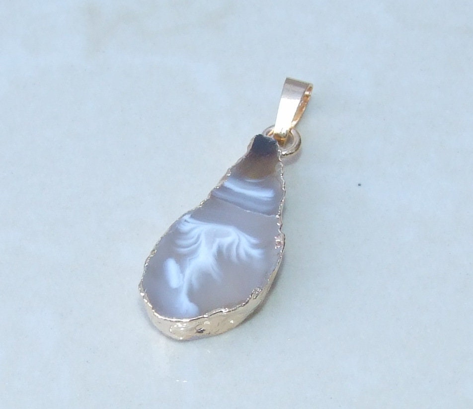 Druzy Pendant, Agate Slice, Geode Pendant, Gemstone Pendant, Druzy Necklace, Druzy Quartz, Large Geode, Druzy Charm, 14mm x 29mm - 8224 - EDGBeadsandGems