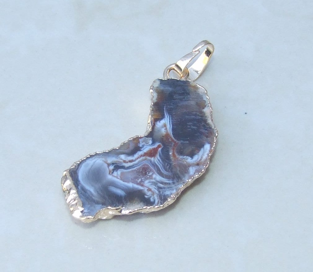 Druzy Pendant, Agate Slice, Geode Pendant, Gemstone Pendant, Druzy Necklace, Druzy Quartz, Large Geode, Druzy Charm, 20mm x 36mm - 8227 - EDGBeadsandGems