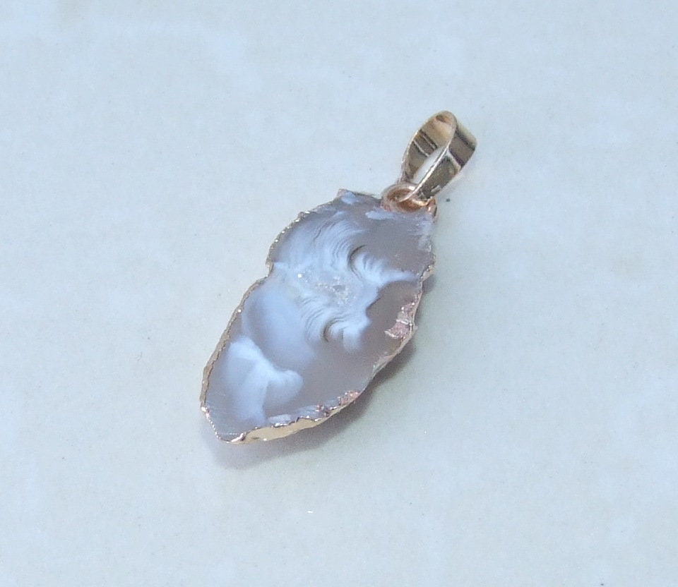 Druzy Pendant, Agate Slice, Geode Pendant, Gemstone Pendant, Druzy Necklace, Druzy Quartz, Large Geode, Druzy Charm, 13mm x 29mm - 8231 - EDGBeadsandGems