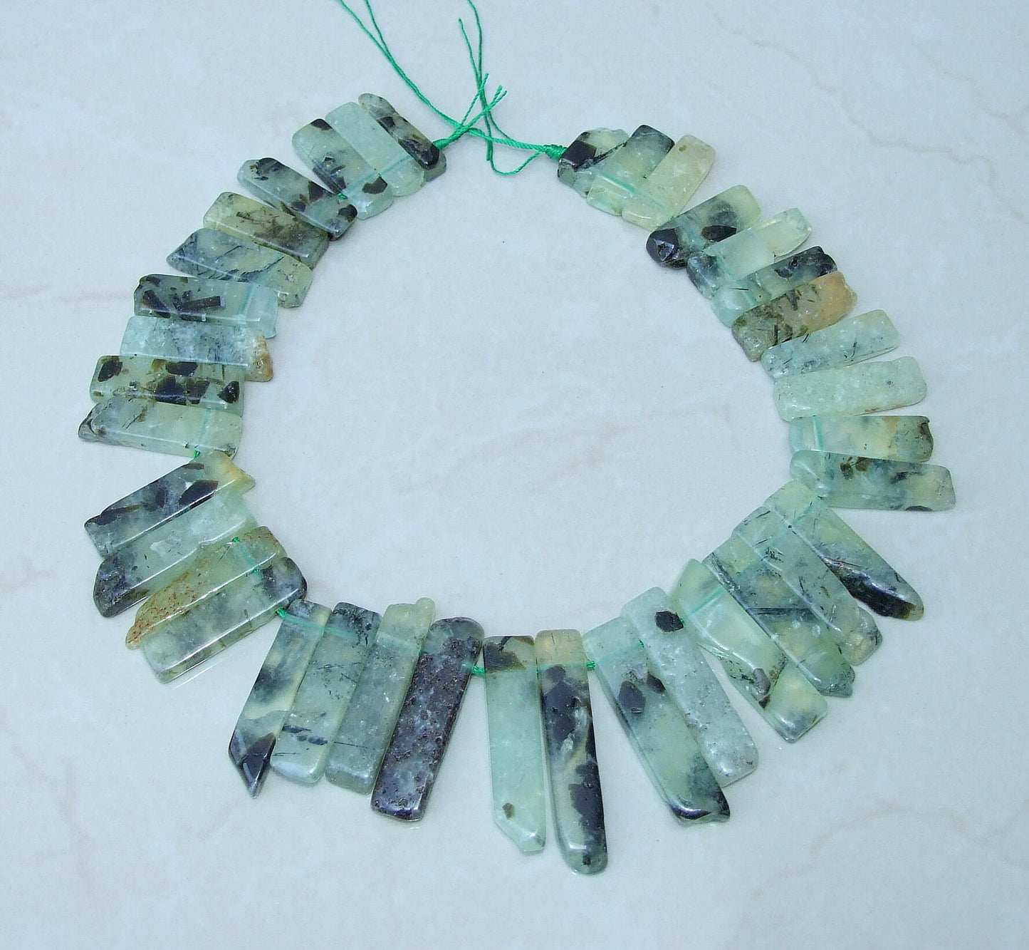 Prehnite Beads, Polished Natural Prehnite Slice, Prehnite Pendants, Gemstone Beads, Prehnite Points Jewelry, Half Strand - 25mm to 45mm - EDGBeadsandGems