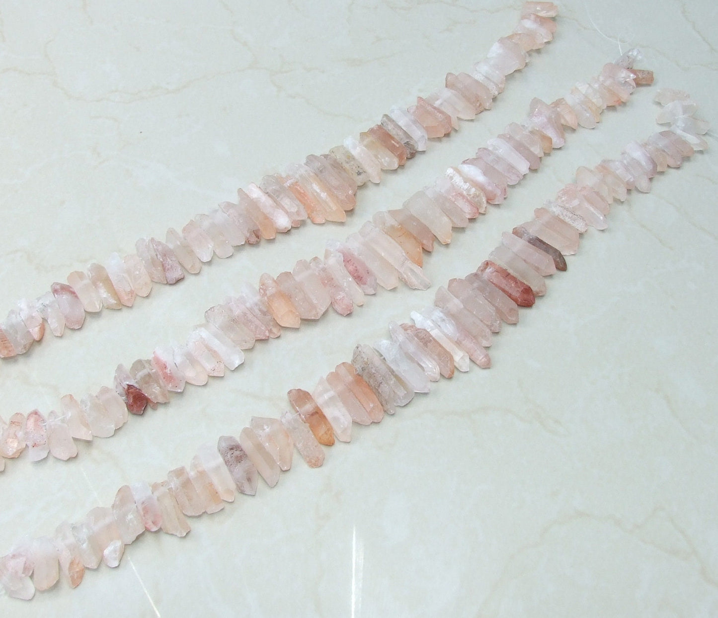 Light Pink Quartz Cluster Point, Quartz Points Strand, Raw, Rough, Matte, Quartz Drilled, Strand of Beads, Gemstone Beads, 20-40mm - EDGBeadsandGems