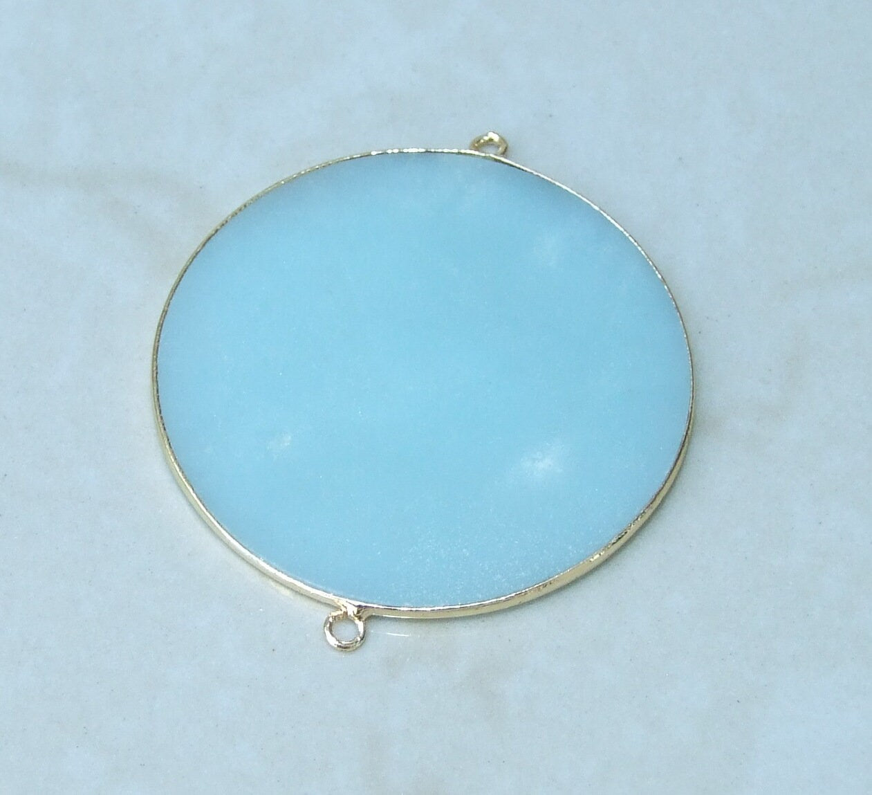 Amazonite Connector, Gemstone Pendant, Thin Slice Pendant, Polished Amazonite, Round, Gold Bezel, Jewelry Stones, Necklace Pendant, 40mm - EDGBeadsandGems