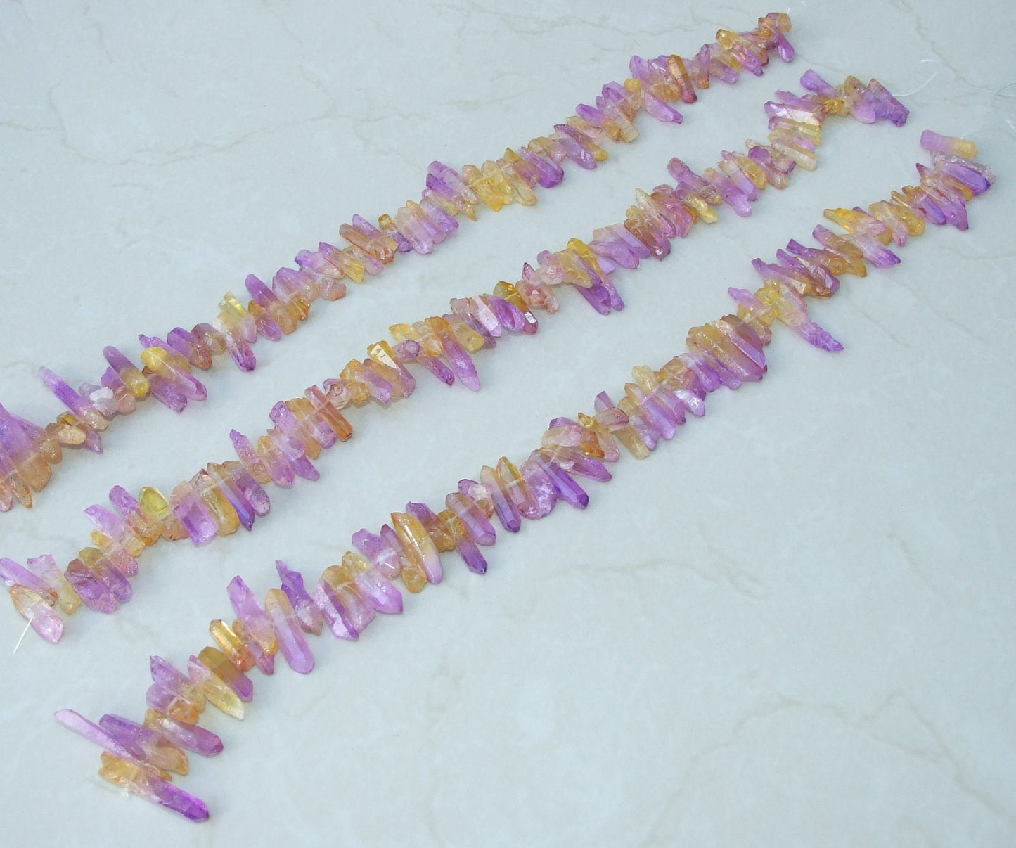 Purple Yellow Quartz Points, Titanium Gemstone Quartz Points Strand, Raw AB Quartz Points, Quartz Crystals Points Strand Beads 15-30+mm - EDGBeadsandGems