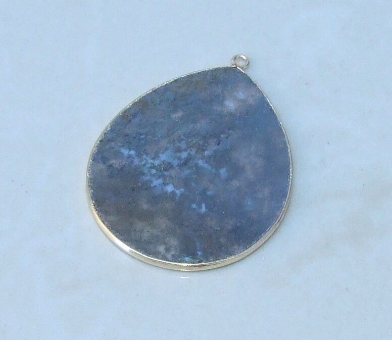 Moss Agate Pendant, Gemstone Pendant, Thin Polished Agate Slice, Teardrop, Gold Bezel, Jewelry Stones, Necklace Pendant, 30mm x 38mm - EDGBeadsandGems