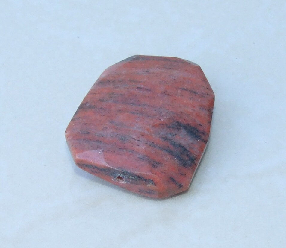 Red Jasper Faceted Twisted Bead, Natural Jasper Stone, Gemstone Bead, Gemstone Pendant, Centered Drilled, Single Stone, 31mm x 40mm - 9017 - EDGBeadsandGems