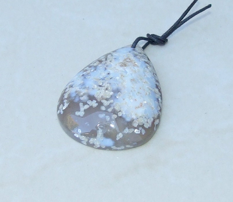 Blossom Agate Pendant, Natural Stone Pendant, Druzy Pendant, Polished Gemstone Pendant, Jewelry Stone, Necklace Pendant, 32mm x 43mm - 8907 - EDGBeadsandGems