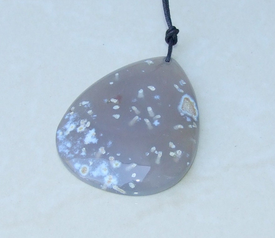 Blossom Agate Pendant, Natural Stone Pendant, Druzy Pendant, Polished Gemstone Pendant, Jewelry Stone, Necklace Pendant, 40mm x 53mm - 8909 - EDGBeadsandGems