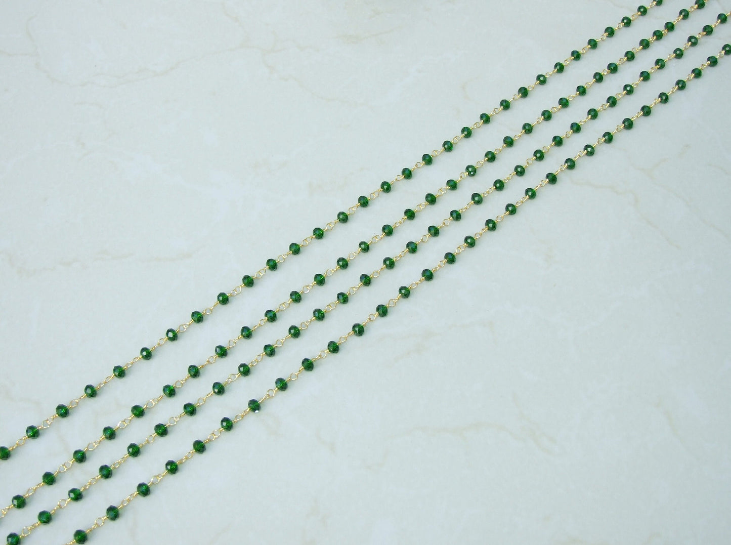 Dark Emerald Green Glass Rosary Chain, Bulk Chain, Rondelle Glass Beads, Beaded Chain, Body Chain Jewelry Chain, Gold Chain, Belly Chain 6mm - EDGBeadsandGems