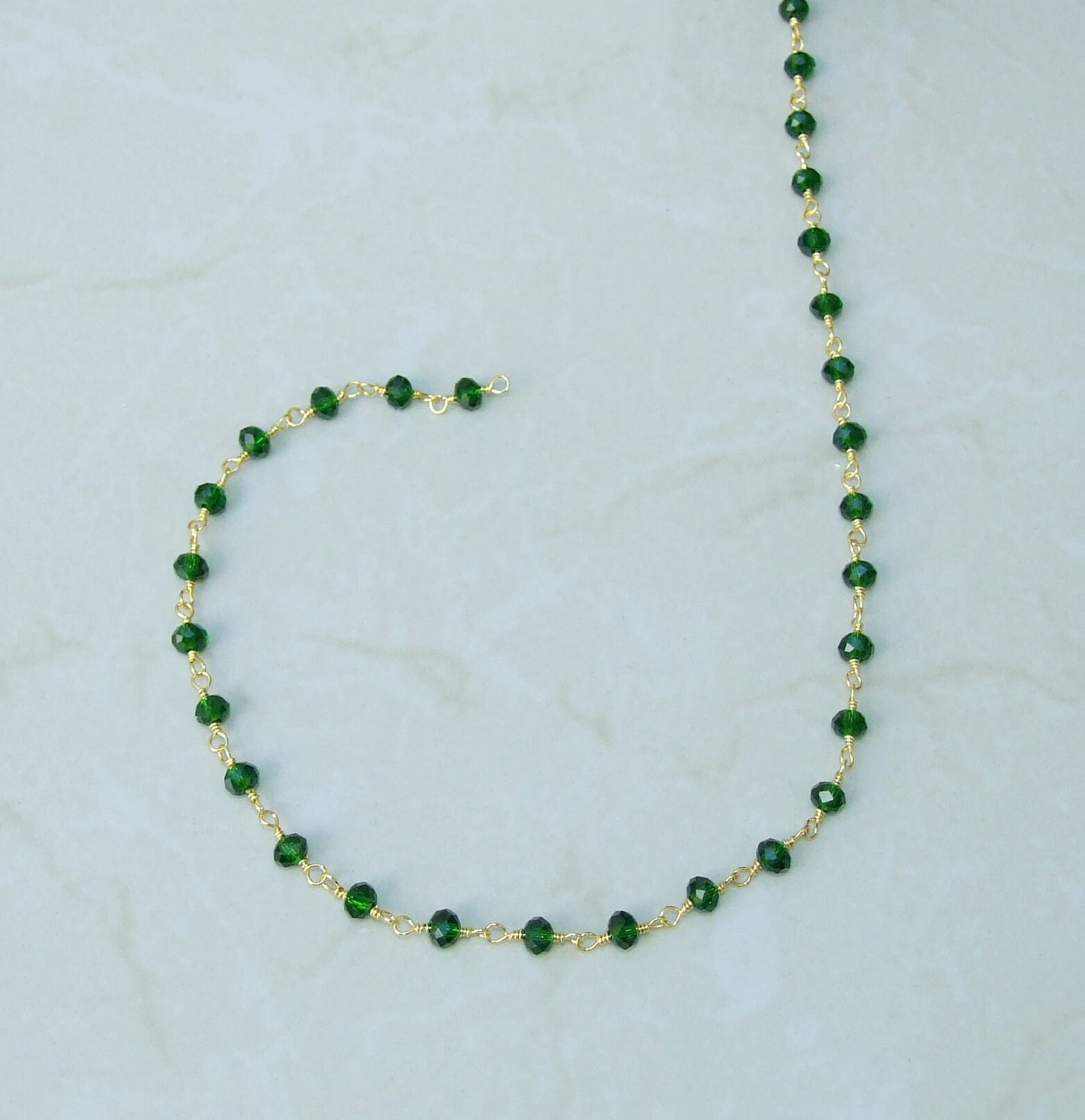 Dark Emerald Green Glass Rosary Chain, Bulk Chain, Rondelle Glass Beads, Beaded Chain, Body Chain Jewelry Chain, Gold Chain, Belly Chain 6mm - EDGBeadsandGems