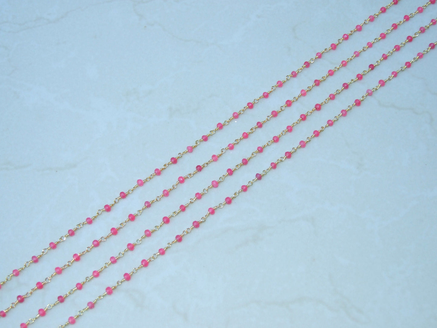Pink Jade Faceted Rondelle Bead Rosary Chain, Bulk Chain, Wire Wrapped, Beaded Chain, Body Chain, Gold Chain, Necklace Chain, Belly Chain - EDGBeadsandGems