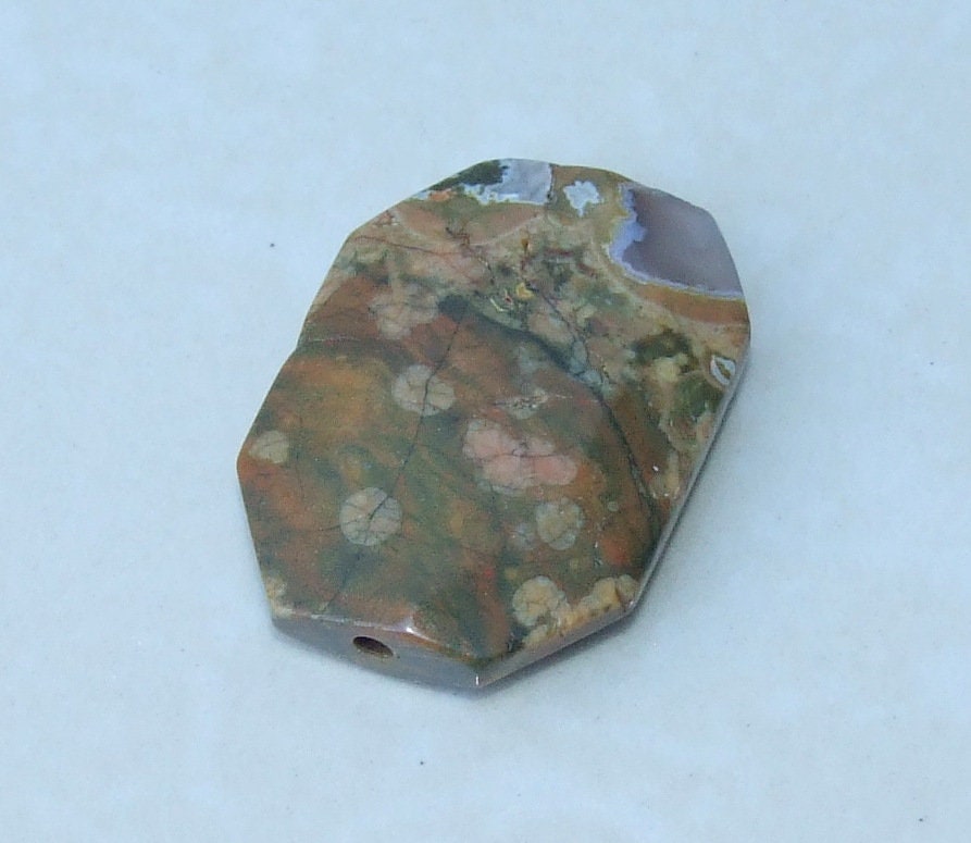 Rhyolite Stone - Natural Stone - Faceted Stones - Gemstone Beads - Connector - Emerald Cut - Center Drilled - Boho - 26mm x 36mm - 9172 - EDGBeadsandGems