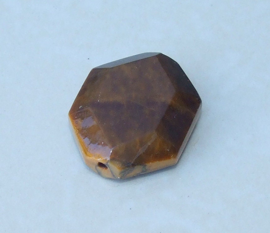 Tiger Eye Stone, Natural Stone Bead, Gemstone Bead, Polished Gemstone Pendant, Faceted Jewelry Stone, Necklace Pendant, 24mm x 29mm - 9211 - EDGBeadsandGems