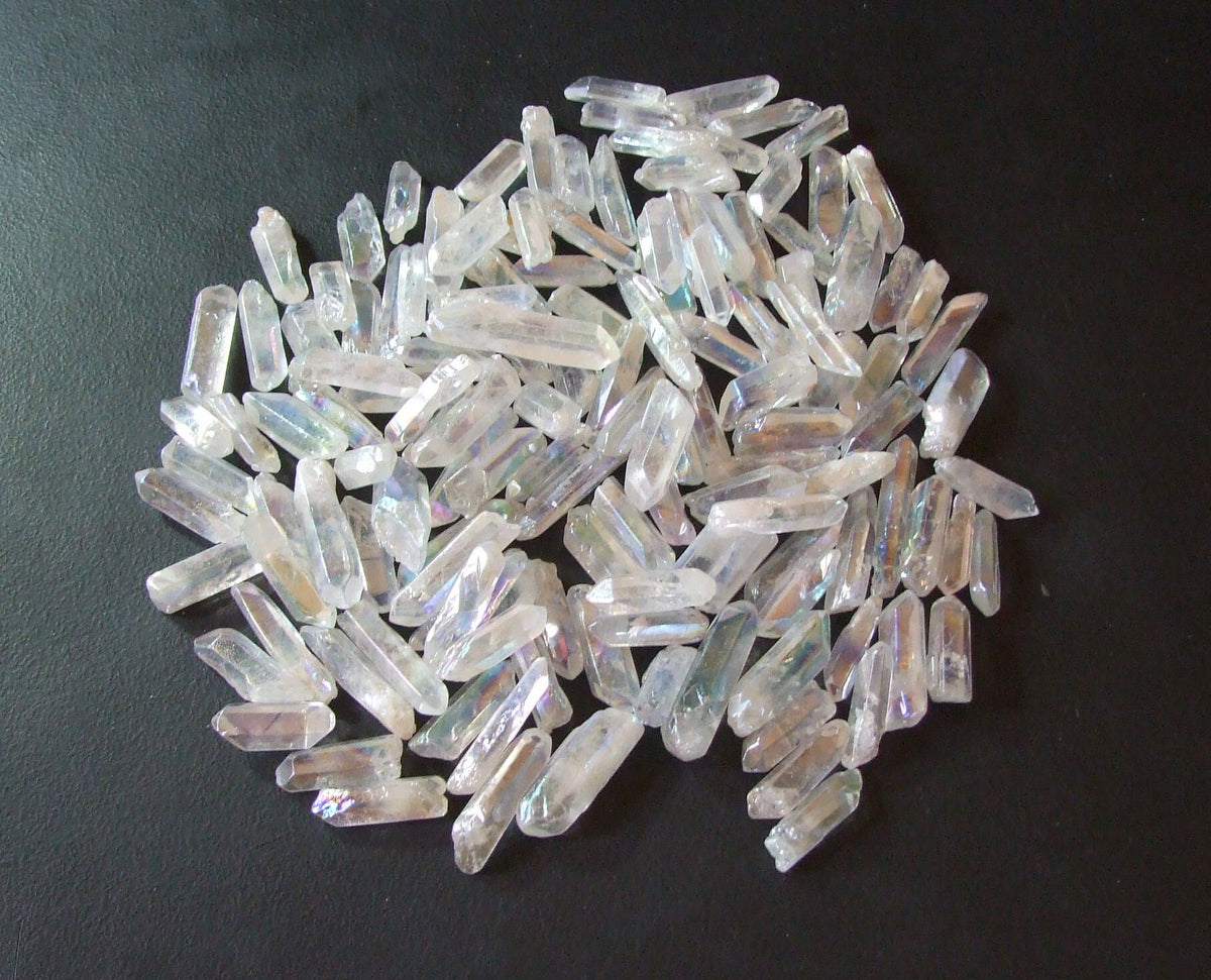 5 Large Lightly Polished Undrilled Angel Aura Quartz Crystals Points, AB Titanium Quartz, Gemstone Beads, Wand, Healing Quartz, 35-50+mm - EDGBeadsandGems