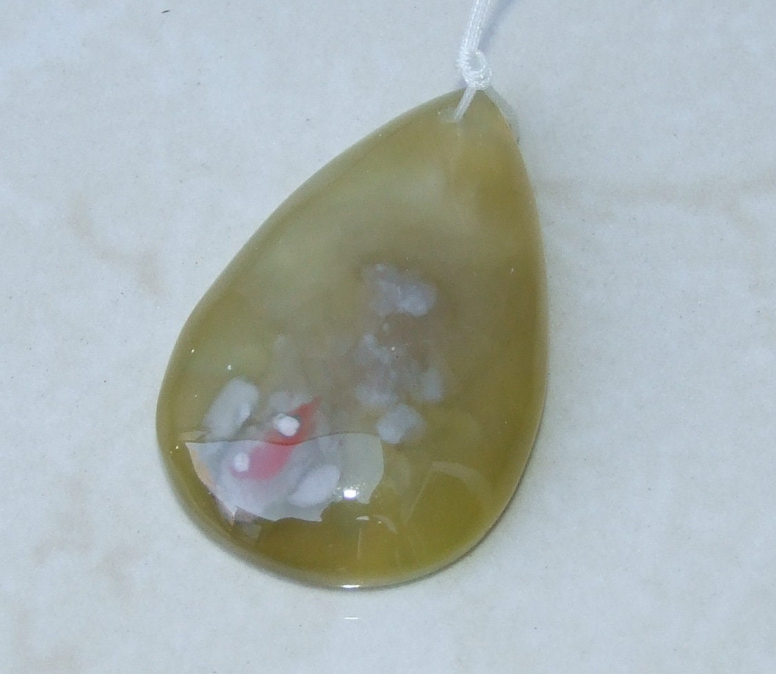 Blossom Agate Pendant, Natural Stone Pendant, Druzy Pendant, Gemstone Pendant, Jewelry Stone, Necklace Pendant, 33mm x 52mm - 9482 - EDGBeadsandGems