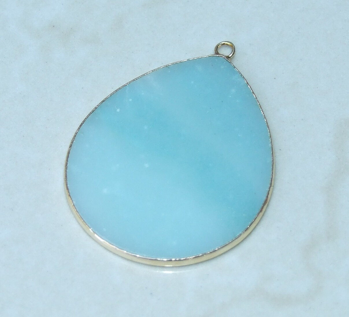 Amazonite Pendant, Gemstone Pendant, Slice Pendant, Gold Plated Bezel and Bail, Teardrop Pendant, Thin and Polished - 32mm x 38mm - EDGBeadsandGems