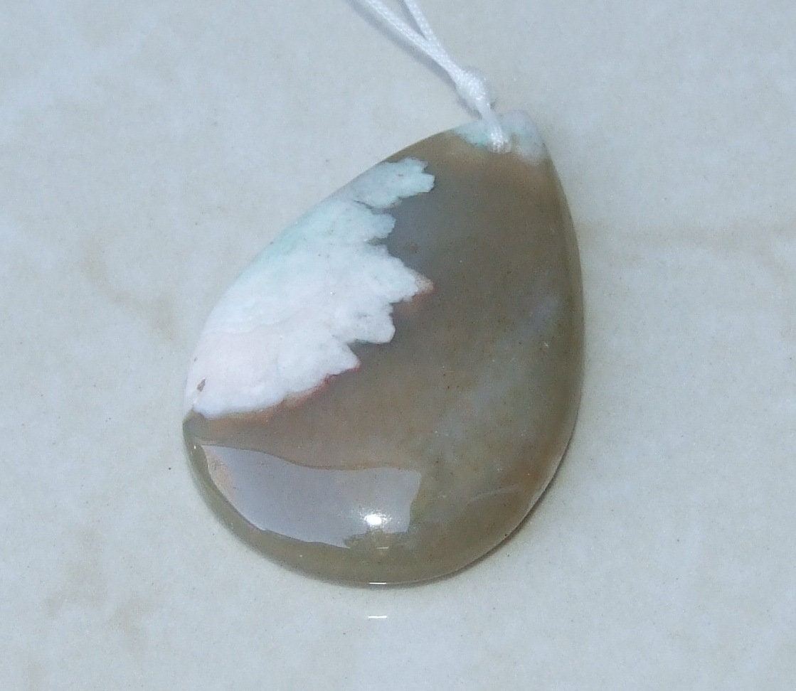 Blossom Agate Pendant, Natural Stone Pendant, Druzy Pendant, Gemstone Pendant, Jewelry Stone, Necklace Pendant, 33mm x 50mm - 9469 - EDGBeadsandGems