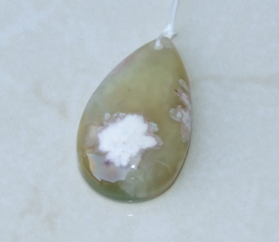 Blossom Agate Pendant, Natural Stone Pendant, Druzy Pendant, Gemstone Pendant, Jewelry Stone, Necklace Pendant, 27mm x 46mm - 9479 - EDGBeadsandGems