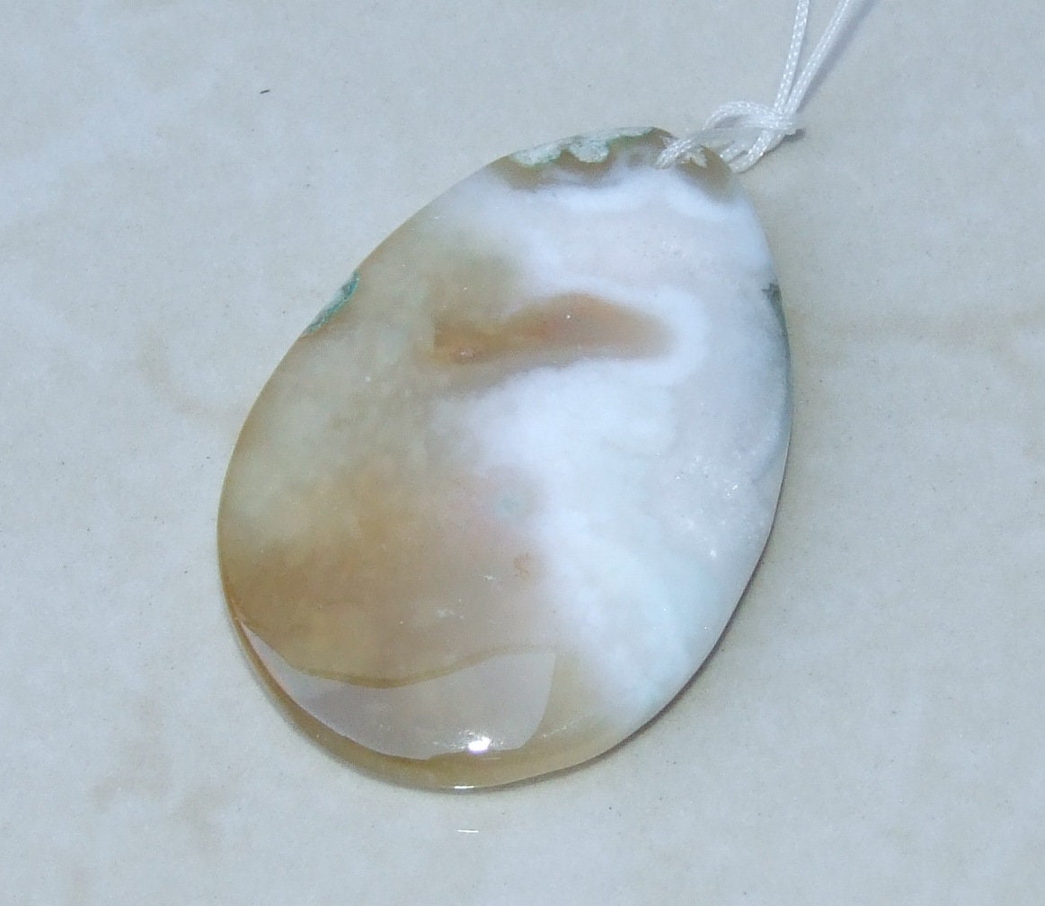 Blossom Agate Pendant, Natural Stone Pendant, Druzy Pendant, Gemstone Pendant, Jewelry Stone, Necklace Pendant, 36mm x 54mm - 9483 - EDGBeadsandGems