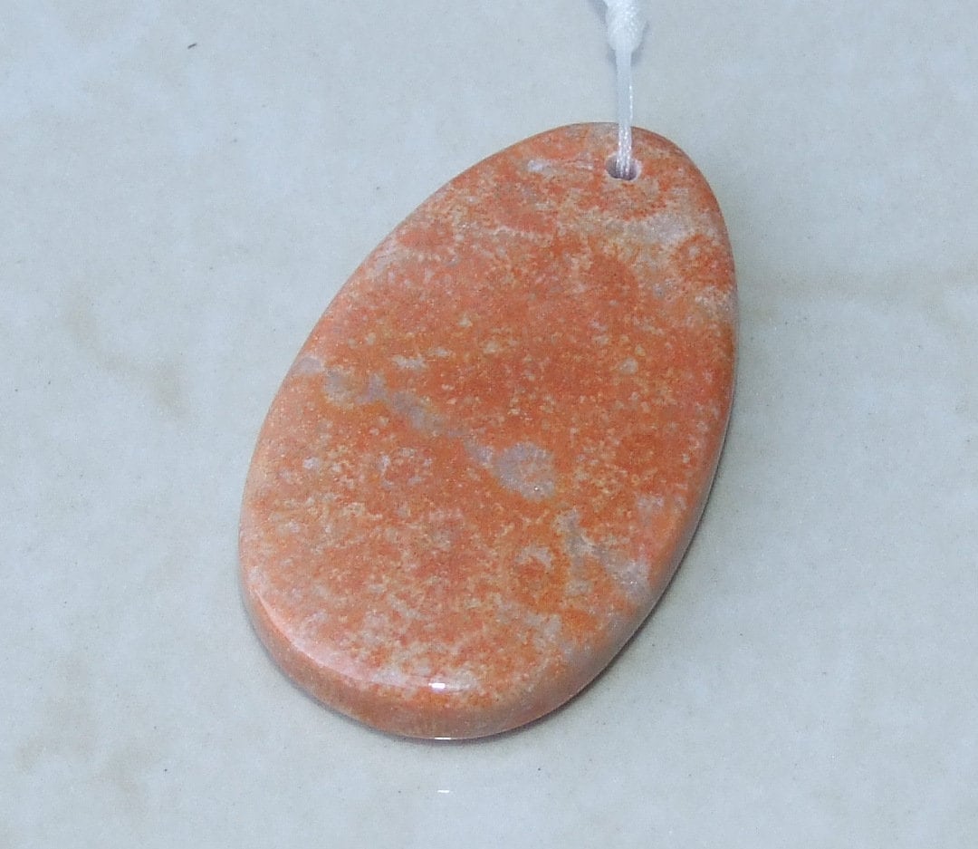 Fossil Coral Agate Pendant, Natural Stone Pendant, Druzy Pendant, Gemstone Pendant, Jewelry Stone, Necklace Pendant, 29mm x 49mm - 9488 - EDGBeadsandGems