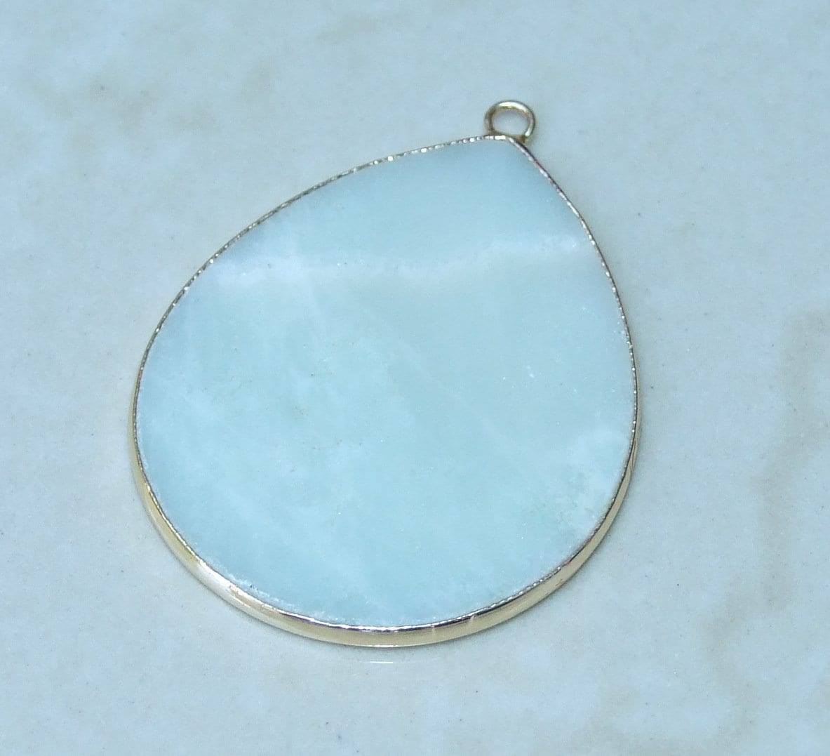 Amazonite Pendant, Gemstone Pendant, Slice Pendant, Gold Plated Bezel and Bail, Teardrop Pendant, Thin and Polished - 32mm x 38mm - EDGBeadsandGems