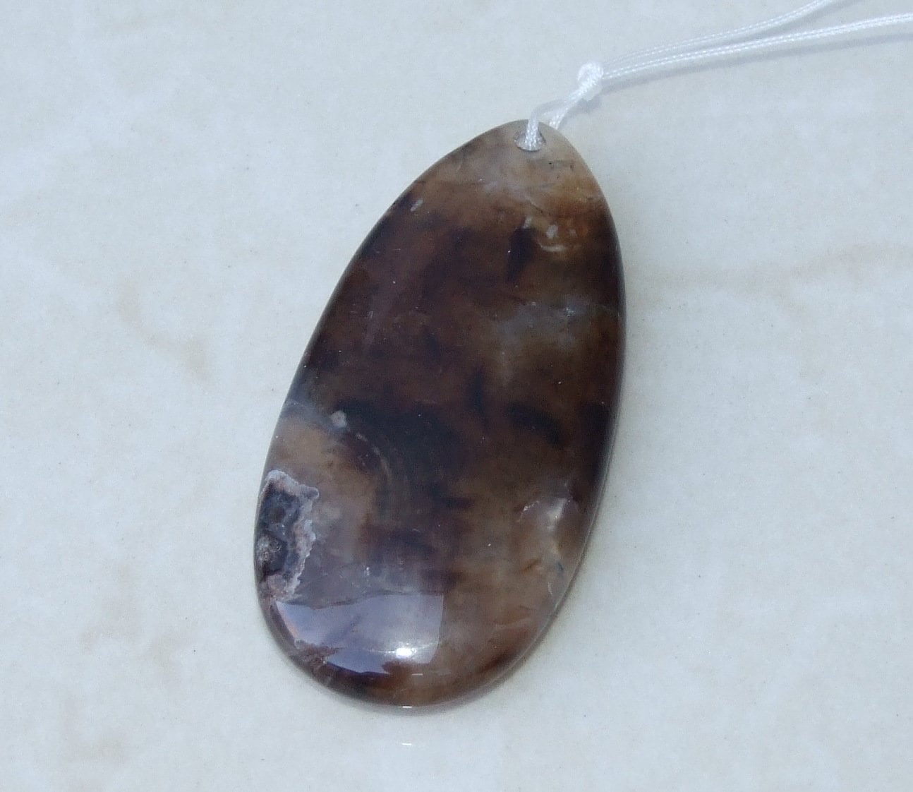 Blossom Agate Pendant, Natural Stone Pendant, Druzy Pendant, Polished Gemstone Pendant, Jewelry Stone, Necklace Pendant, 29mm x 60mm - 9522 - EDGBeadsandGems