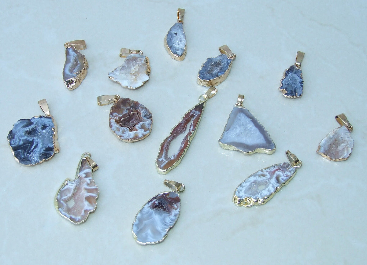Druzy Pendant, Agate Slice, Geode Pendant, Gemstone Pendant, Druzy Necklace, Druzy Quartz, Large Geode, Druzy Charm, Geode Jewelry, 30-55mm - EDGBeadsandGems