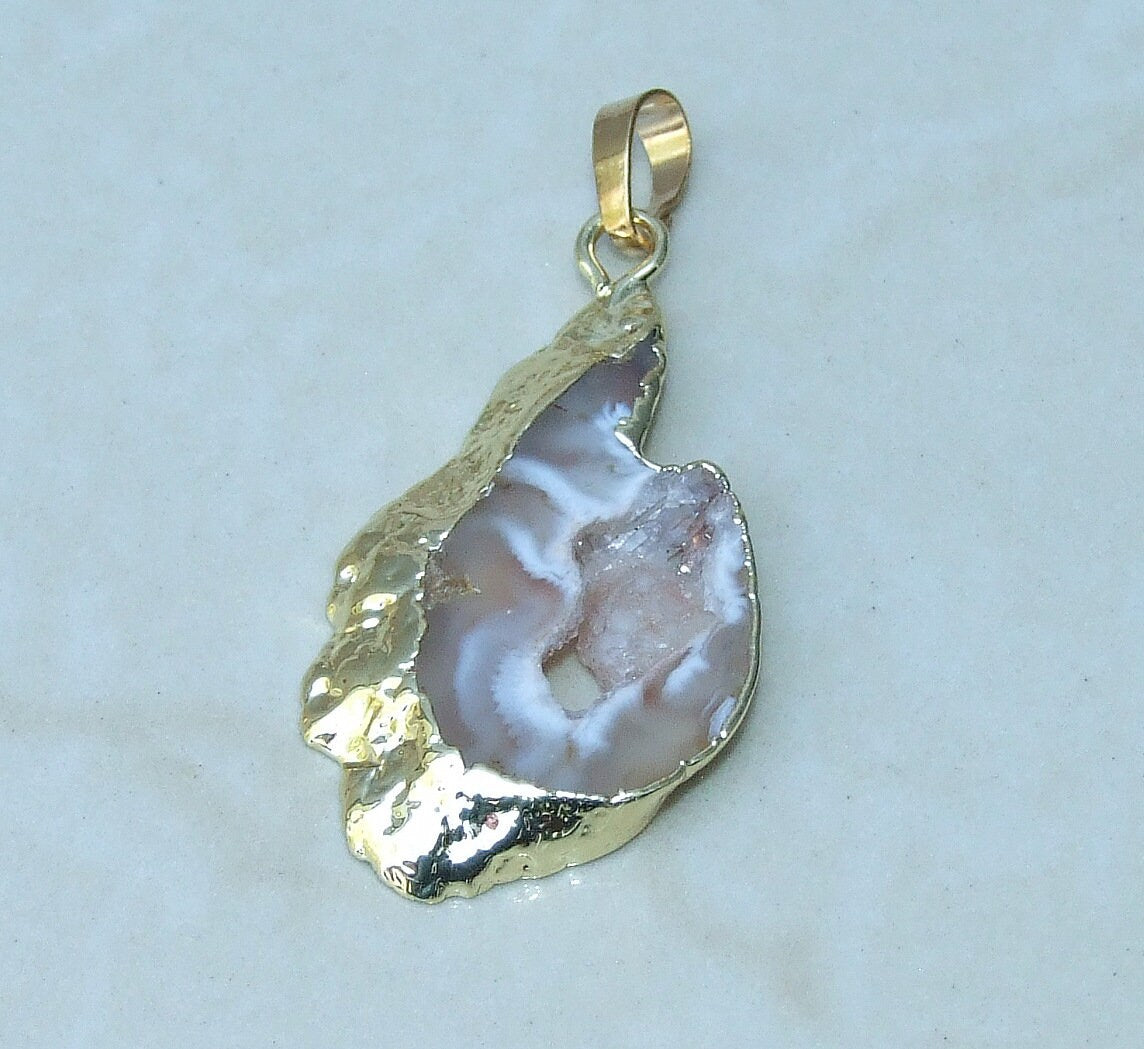 Druzy Pendant, Agate Slice, Geode Pendant, Gemstone Pendant, Druzy Necklace, Druzy Quartz, Large Geode, Druzy Charm, Geode Jewelry, 30/40mm - EDGBeadsandGems