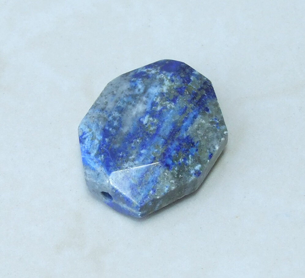 Lapis Pendant Bead - Natural Stone Pendant - Druzy Pendant - Gemstone Pendant Bead - Faceted - Gemstone Connector - 24mm x 30mm - 9911 - EDGBeadsandGems